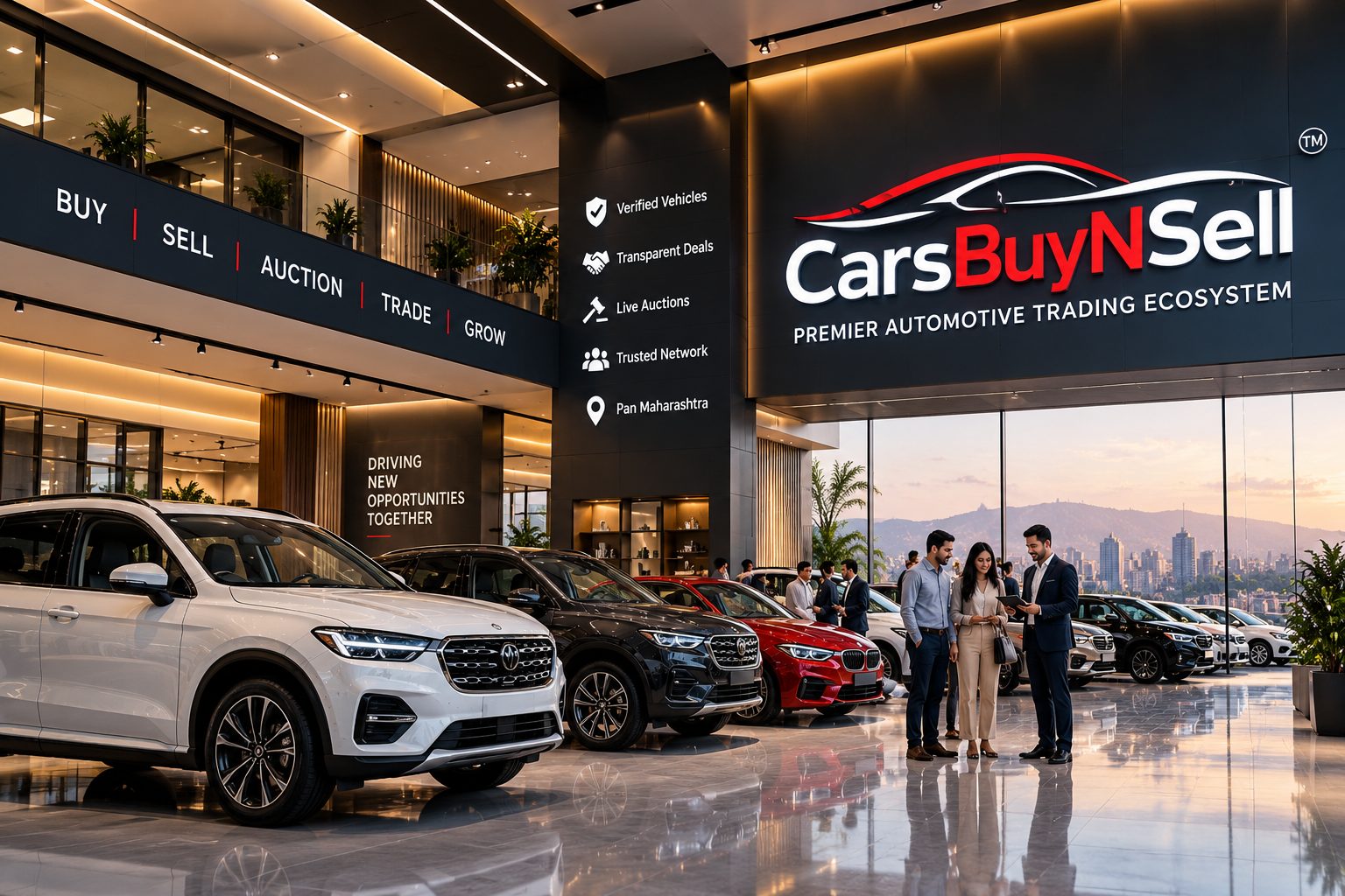 CarsBuyNSell showroom with pre-owned cars on display